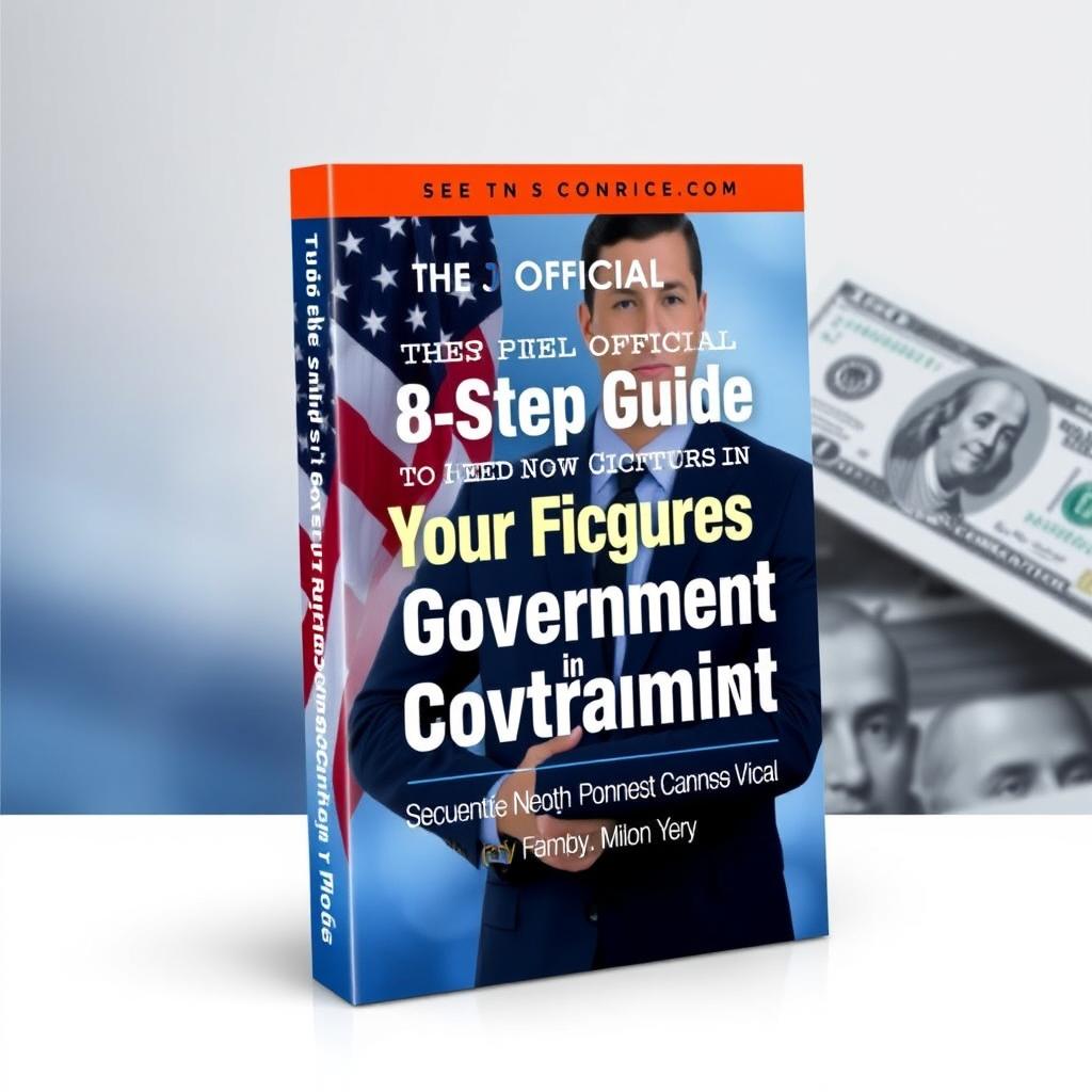 A modern and dynamic book cover design for the title 'The Official 8 Step Guide to Your First 6 Figures in Government Contracting! With No Experience'