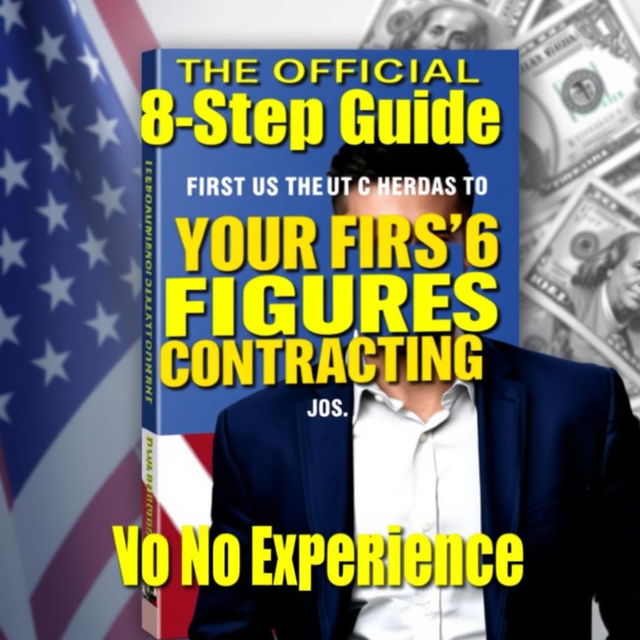 A modern and dynamic book cover design for the title 'The Official 8 Step Guide to Your First 6 Figures in Government Contracting! With No Experience'