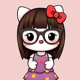 Hello Kitty wearing modern, large glasses with an elegant frame