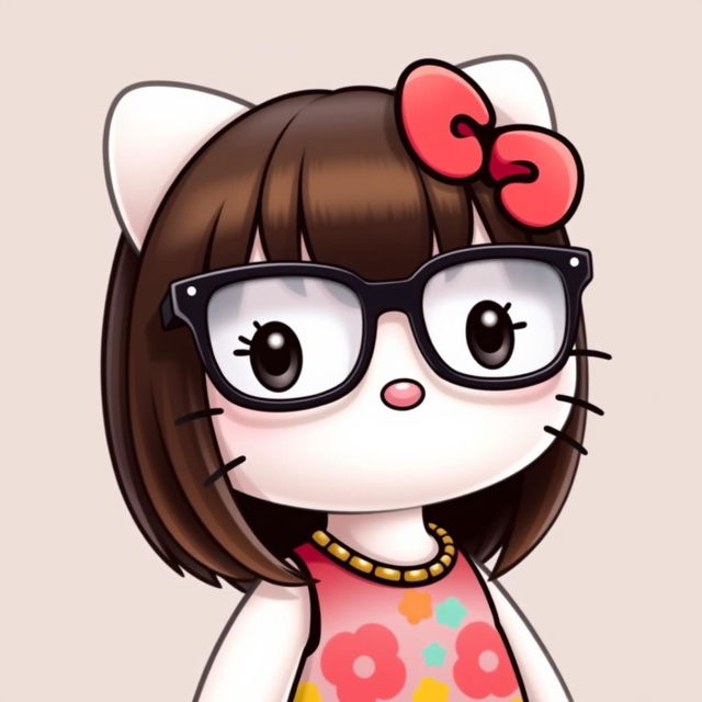 Hello Kitty wearing modern, large glasses with an elegant frame