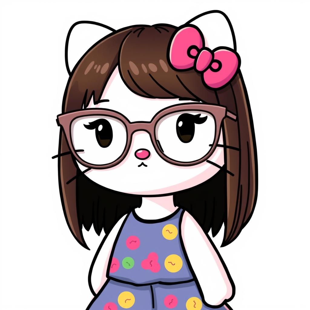 Hello Kitty wearing modern, large glasses with an elegant frame