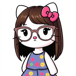 Hello Kitty wearing modern, large glasses with an elegant frame