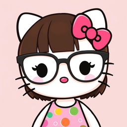 Hello Kitty wearing modern, large glasses with an elegant frame