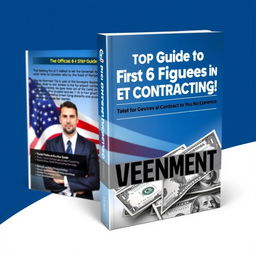 A modern and dynamic book cover design for the title 'The Official 8 Step Guide to Your First 6 Figures in Government Contracting! With No Experience'