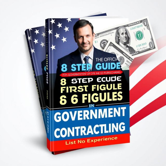 A modern and dynamic book cover design for the title 'The Official 8 Step Guide to Your First 6 Figures in Government Contracting! With No Experience'