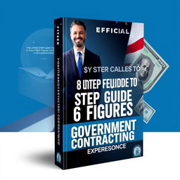 A modern and dynamic book cover design for the title 'The Official 8 Step Guide to Your First 6 Figures in Government Contracting! With No Experience'