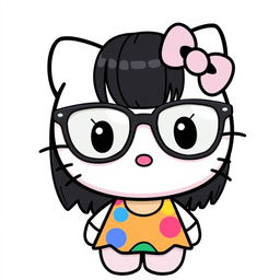 Hello Kitty in a cartoon style, wearing modern, large glasses with an elegant frame