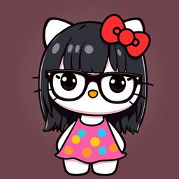 Hello Kitty in a cartoon style, wearing modern, large glasses with an elegant frame