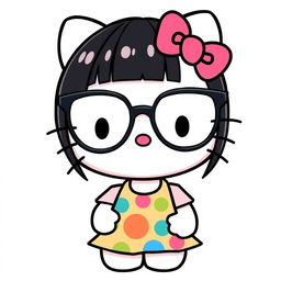 Hello Kitty in a cartoon style, wearing modern, large glasses with an elegant frame