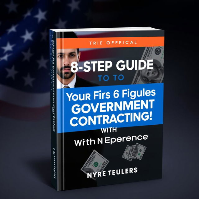 A modern and dynamic book cover design for the title 'The Official 8 Step Guide to Your First 6 Figures in Government Contracting! With No Experience'