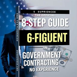 A modern and dynamic book cover design for the title 'The Official 8 Step Guide to Your First 6 Figures in Government Contracting! With No Experience'