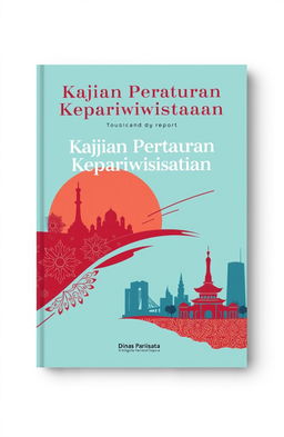 A professional and elegant book cover design for a tourism research report titled 'Kajian Peraturan Kepariwisataan'
