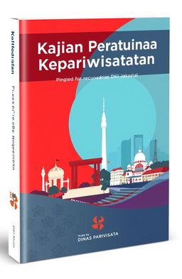 A professional and elegant book cover design for a tourism research report titled 'Kajian Peraturan Kepariwisataan'