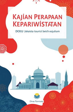 A professional and elegant book cover design for a tourism research report titled 'Kajian Peraturan Kepariwisataan'