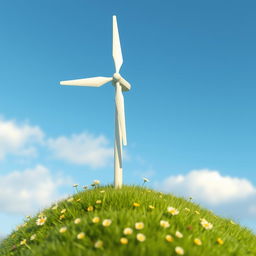 A detailed illustration of a miniature wind turbine, showcasing its sleek design and small scale