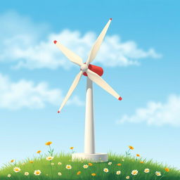 A detailed illustration of a miniature wind turbine, showcasing its sleek design and small scale