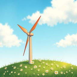 A detailed illustration of a miniature wind turbine, showcasing its sleek design and small scale