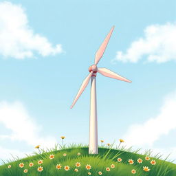 A detailed illustration of a miniature wind turbine, showcasing its sleek design and small scale