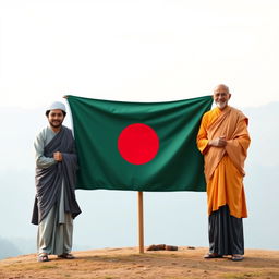 A vibrant representation of the Bangladeshi national flag, prominently displayed at the center