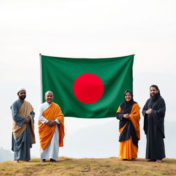 A vibrant representation of the Bangladeshi national flag, prominently displayed at the center