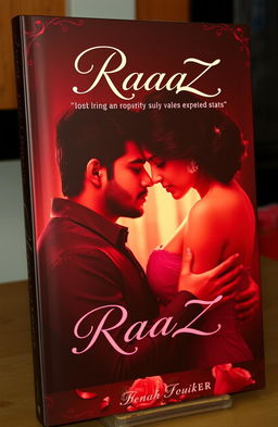 A captivating book cover titled 'RaaZ', featuring a romantic and dramatic theme
