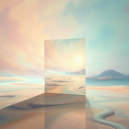 A surreal and conceptual artwork depicting an invisible mirror, incorporating elements of reflection and perception