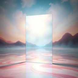 A surreal and conceptual artwork depicting an invisible mirror, incorporating elements of reflection and perception