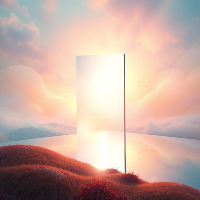 A surreal and conceptual artwork depicting an invisible mirror, incorporating elements of reflection and perception