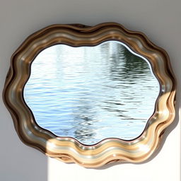 A beautifully crafted mirror that evokes the essence of water, featuring a wavy, reflective surface that mimics the gentle ripples of a tranquil lake
