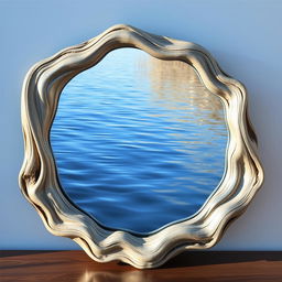 A beautifully crafted mirror that evokes the essence of water, featuring a wavy, reflective surface that mimics the gentle ripples of a tranquil lake