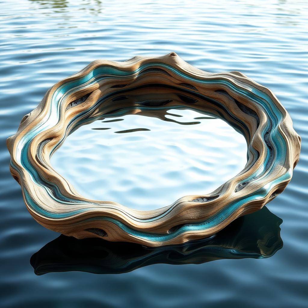 A beautifully crafted mirror that evokes the essence of water, featuring a wavy, reflective surface that mimics the gentle ripples of a tranquil lake