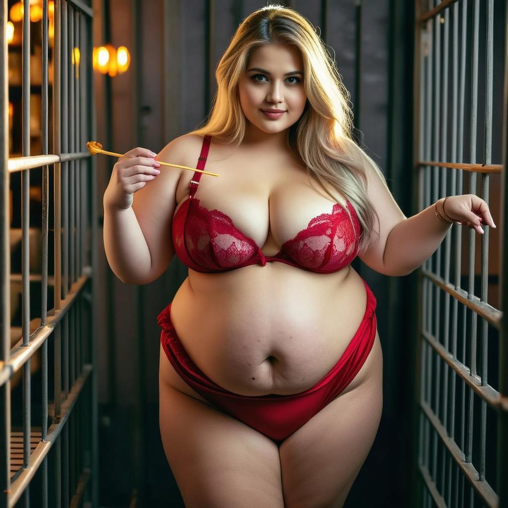 A confident pregnant woman with a prominent belly, wearing eye-catching red lace lingerie