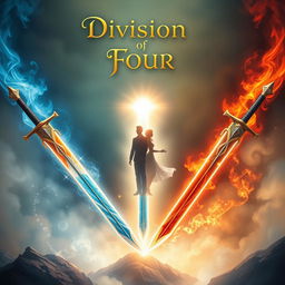 An enchanting illustration depicting four majestic swords converging at the center, each representing a distinct element: fire, water, earth, and air
