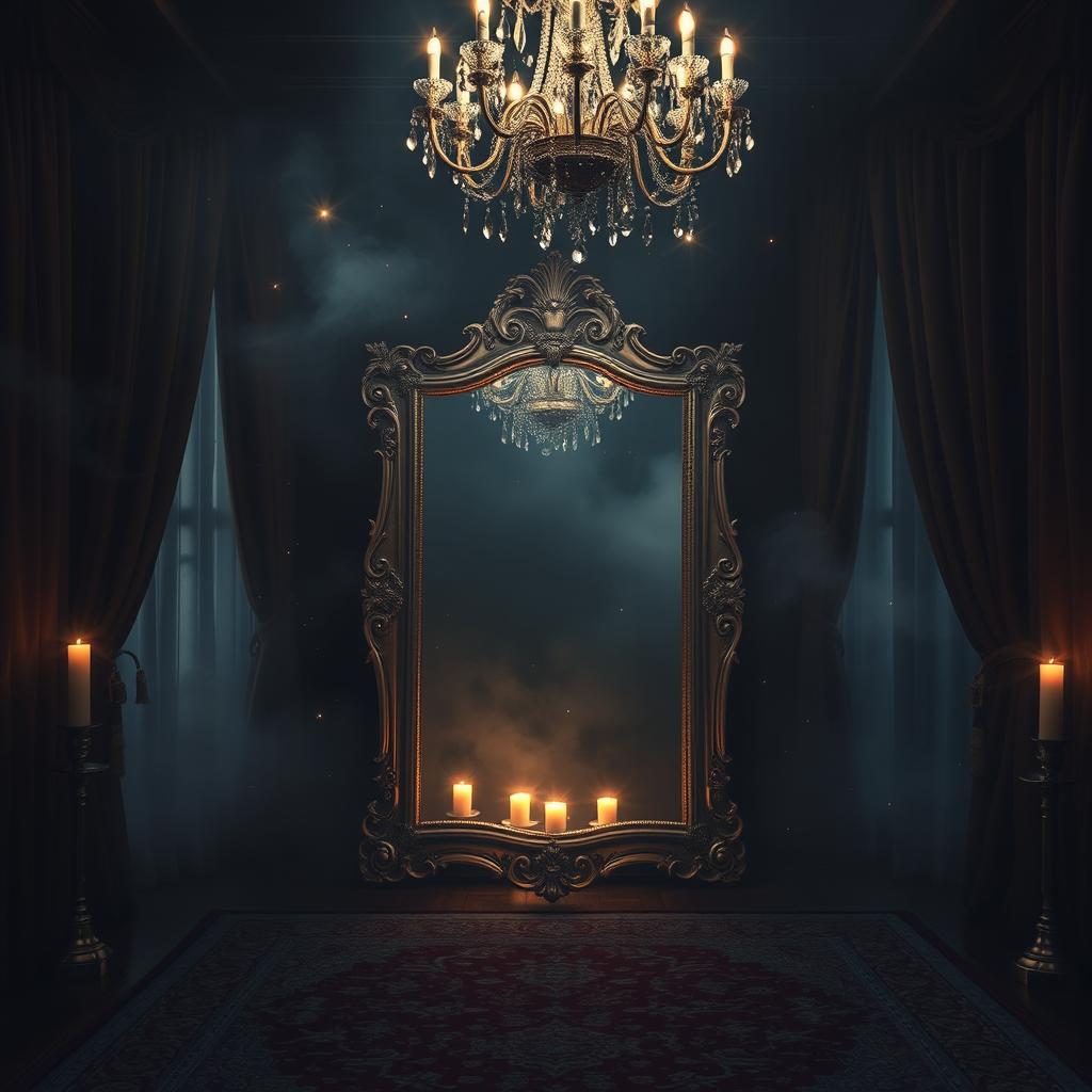 An enigmatic scene featuring an invisible mirror that reflects nothing yet creates a surreal ambiance