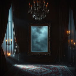 An enigmatic scene featuring an invisible mirror that reflects nothing yet creates a surreal ambiance