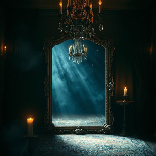 An enigmatic scene featuring an invisible mirror that reflects nothing yet creates a surreal ambiance