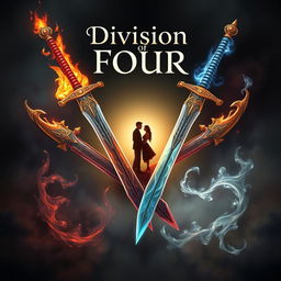 A captivating illustration featuring four ornate swords converging at the center, each symbolizing one of the four classical elements: fire, water, earth, and air