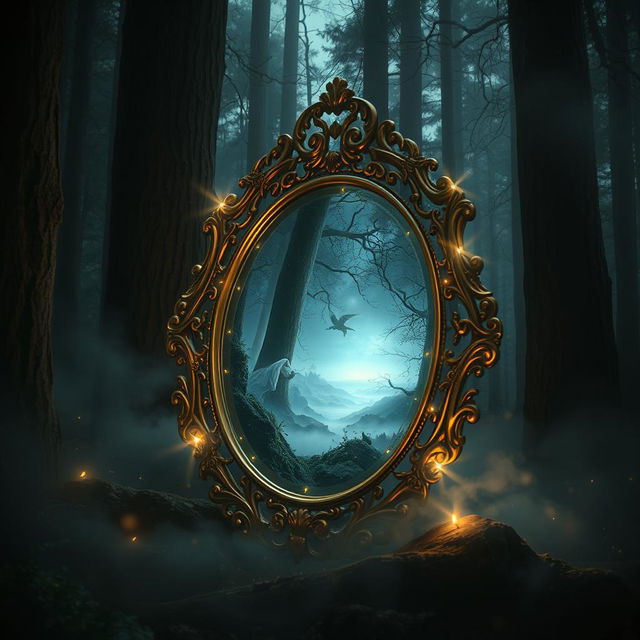 A mystical mirror that reflects an alternate reality, only visible when viewed from a special angle