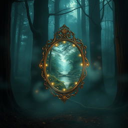 A mystical mirror that reflects an alternate reality, only visible when viewed from a special angle