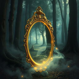 A mystical mirror that reflects an alternate reality, only visible when viewed from a special angle