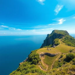 A scenic vista showcasing a cliffside landscape designed for paragliding activities, emphasizing the natural beauty of the location