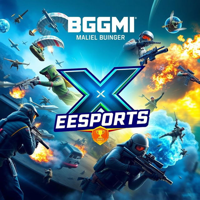 A dynamic and exciting esports thumbnail for BGMI (Battlegrounds Mobile India), featuring a vibrant, action-packed background with intense gameplay scenes