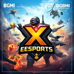A dynamic and exciting esports thumbnail for BGMI (Battlegrounds Mobile India), featuring a vibrant, action-packed background with intense gameplay scenes