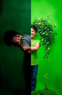 A vibrant green background symbolizes growth and positivity