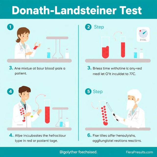 An educational illustration depicting the Donath-Landsteiner Test procedure