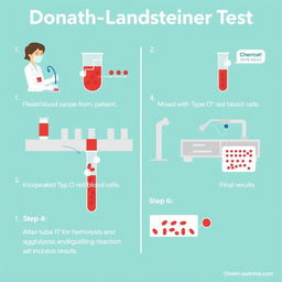An educational illustration depicting the Donath-Landsteiner Test procedure