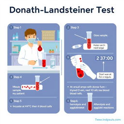 An educational illustration depicting the Donath-Landsteiner Test procedure
