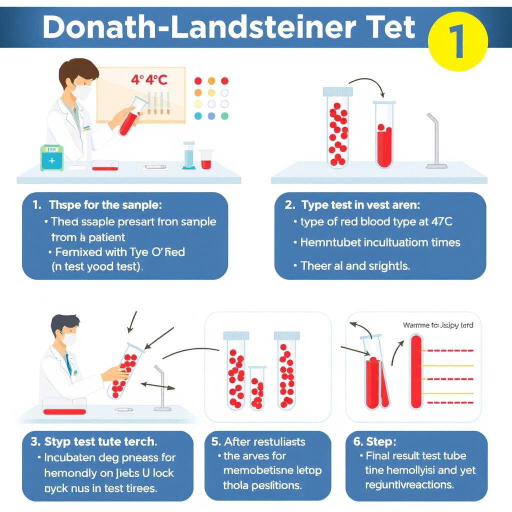 An educational illustration depicting the Donath-Landsteiner Test procedure