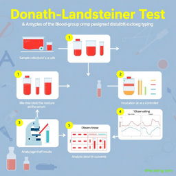 An informative and creative illustration showcasing the step-by-step procedures of the Donath-Landsteiner Test, designed for blood group typing