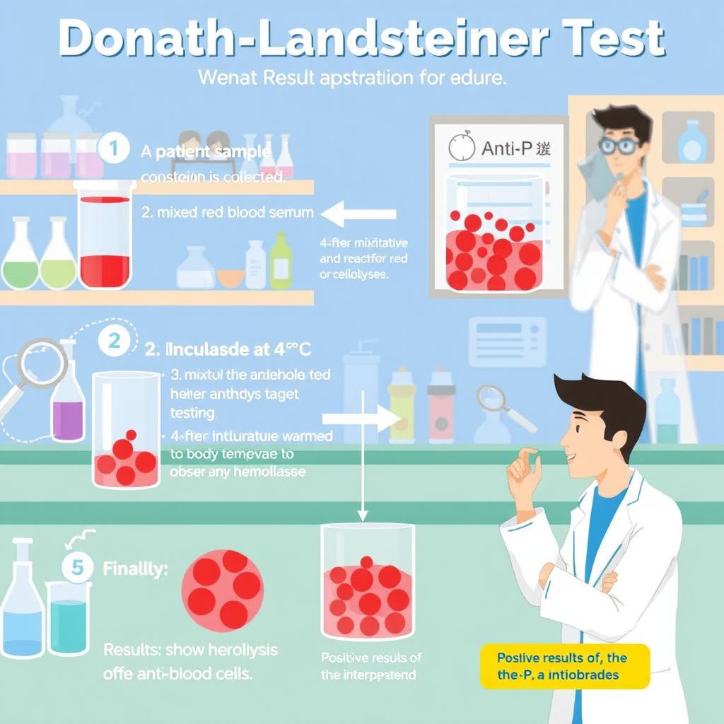 An educational illustration depicting the Donath-Landsteiner Test procedure